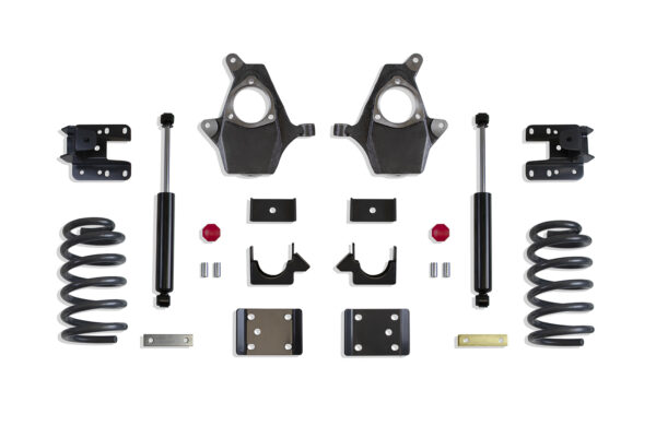 2014-2018 SILVERADO/SIERRA 1500 2WD/4WD 3"/5" LOWERING KIT (SPINDLES/COILS, EXT/CREW CAB, CAST STEEL ARMS)